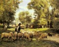 A Shepherd And His Flock farm life Realism Julien Dupre